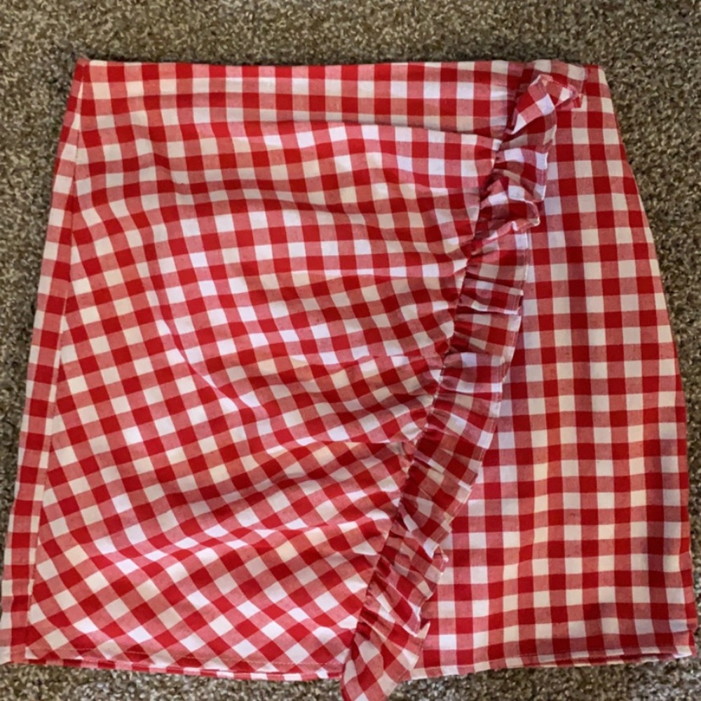Red and white checkered skirt